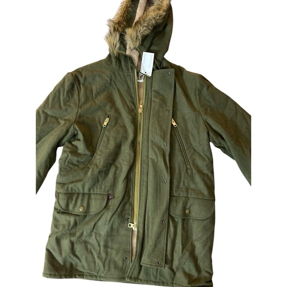 GANT Rugger Winter Parka Jacket XXL Hunter Green Wool Blend Faux Fur Hood - Picture 3 of 12